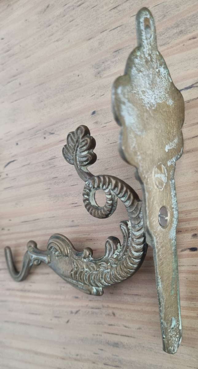 Pair of Unique Ornate Old Solid Brass Wall  Hook, Hangers or Handles