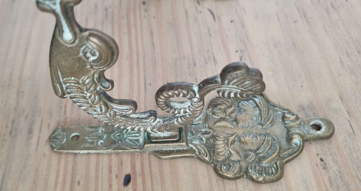 Pair of Unique Ornate Old Solid Brass Wall  Hook, Hangers or Handles