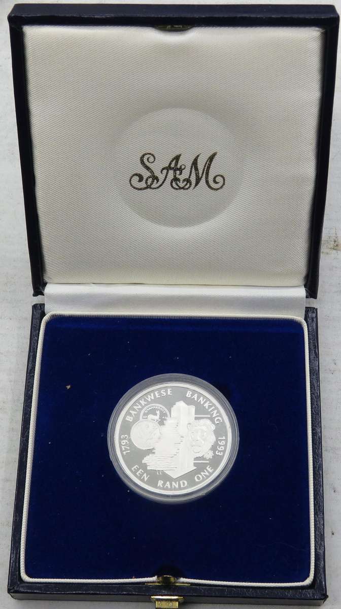 1993 Republic of South Africa Silver Proof R1 "BANKING" encapsulated as issued and in SAM Box