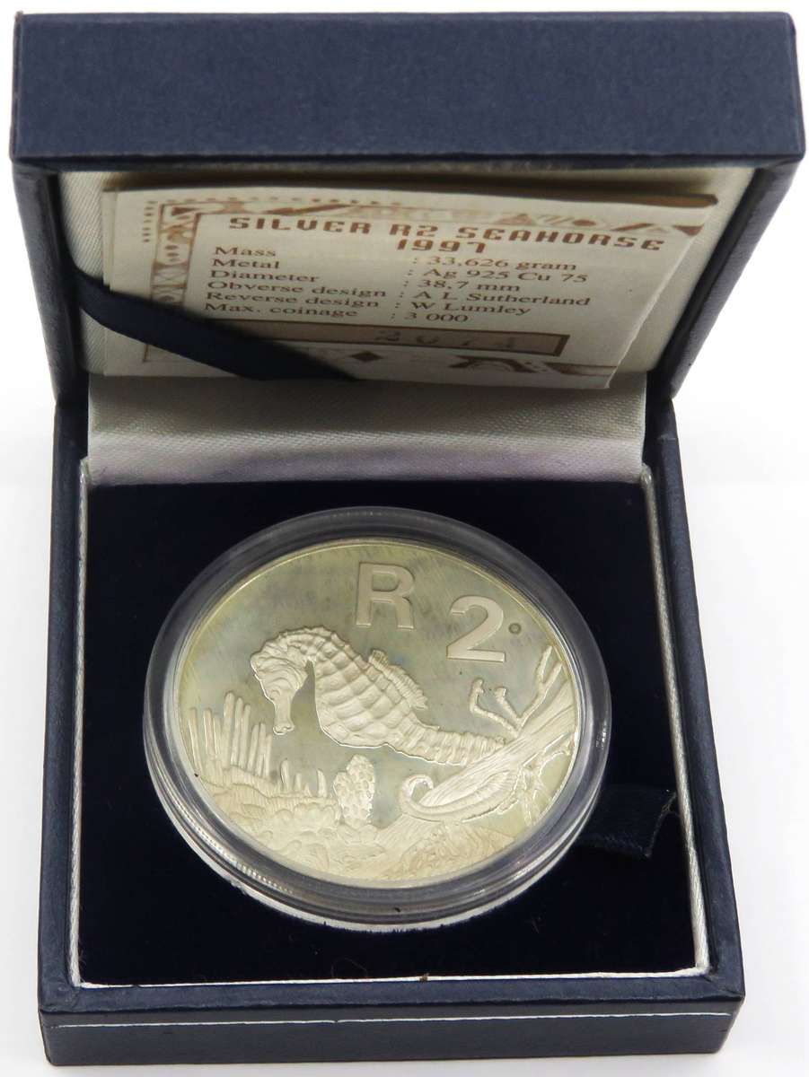 1997 Marine Series "SEA HORSE" Silver R2 Sterling 1 Ounce  proof as issued in SA Mint box with COA