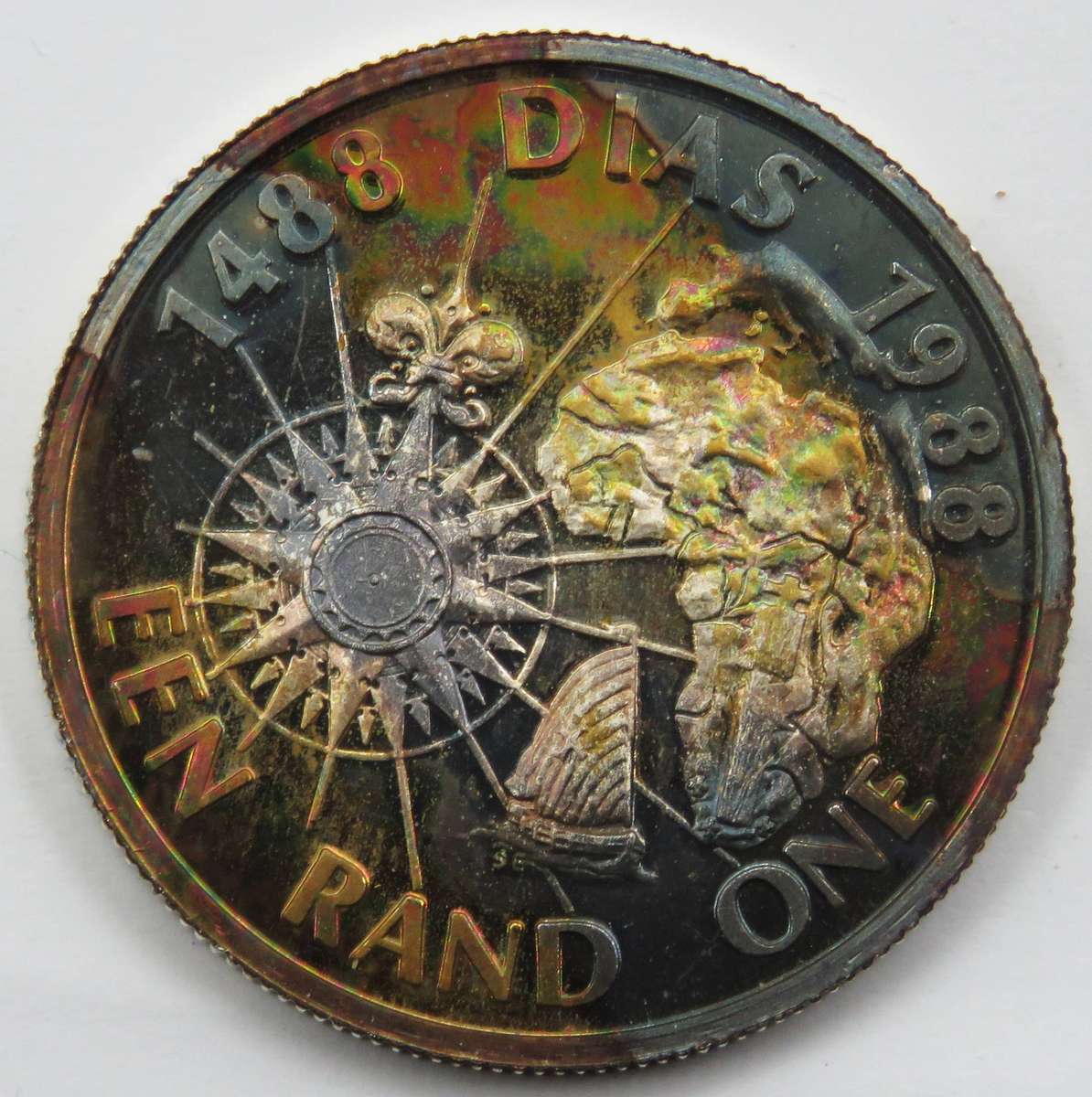 1988 Republic of South Africa "Dias" Proof R1  in SAM Box-Spectacular toning