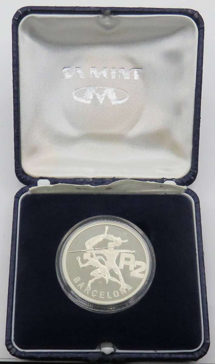 1992  1 Ounce Sterling Silver Proof  R2 "Barcelona " in original capsule of issue and SAM Box