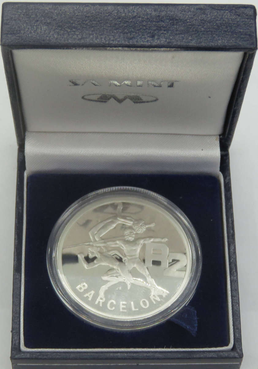 1992 Silver 1 Ounce Sterling Barcelona Olympics Proof R2 in original Box and capsule-as issued