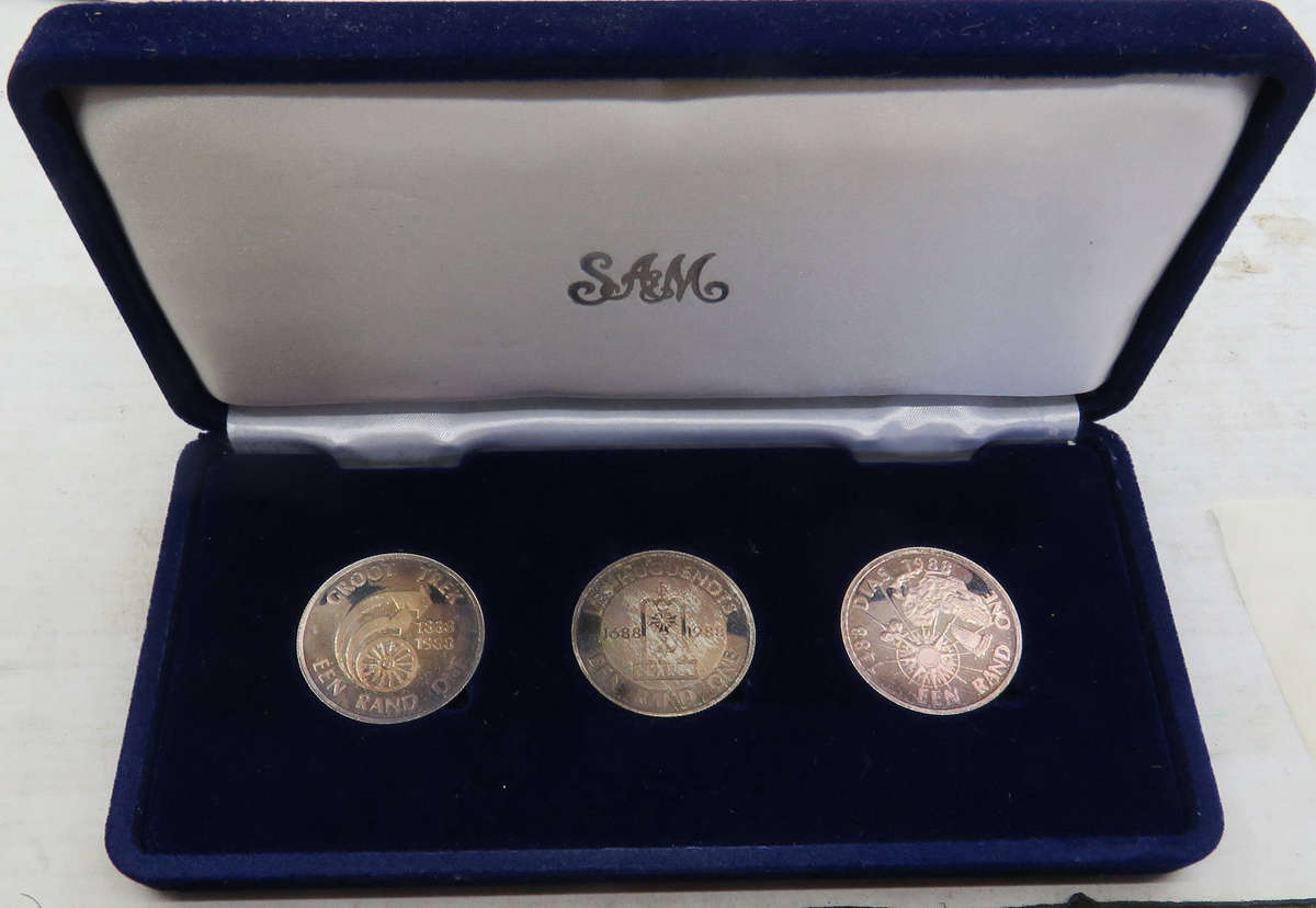 1988 Trio of Proof Silver One Rands in original SAM Box-Beautifully toned  proofs