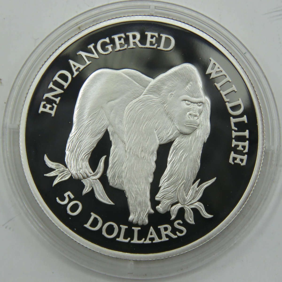 1992 Cook Islands 50 Dollars Silver 925 Proof Cameo "Endangered Wildlife-Gorilla "-Flawless