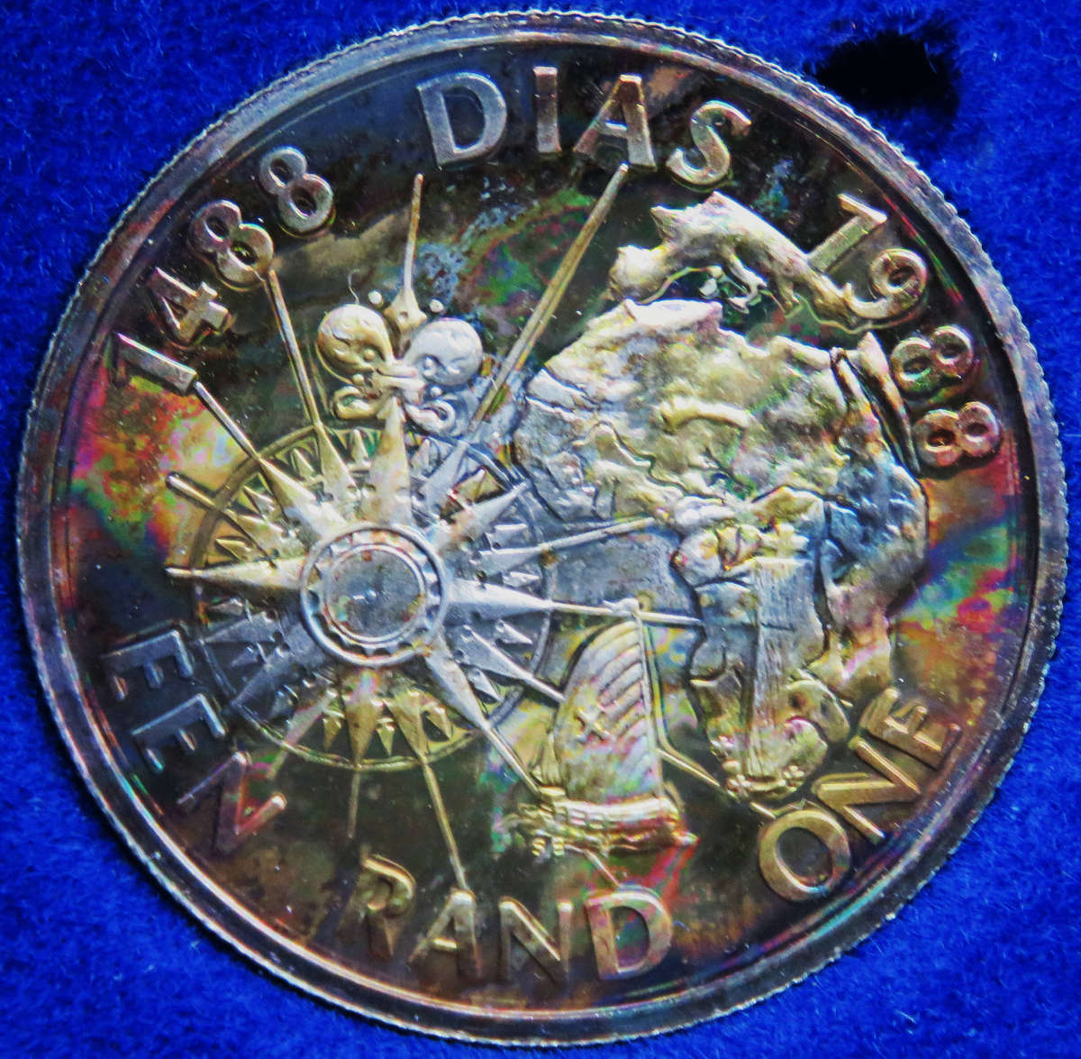 1988 Protea Silver  R1 "DIAS 1488-1988" in SAM Box spectacular toning
