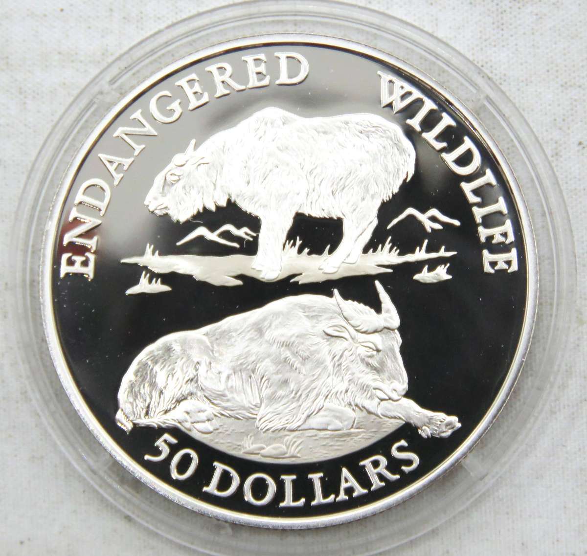1992 Cook Islands 50 Dollars Silver 925 Proof Cameo "Endangered Wildlife"-Flawless