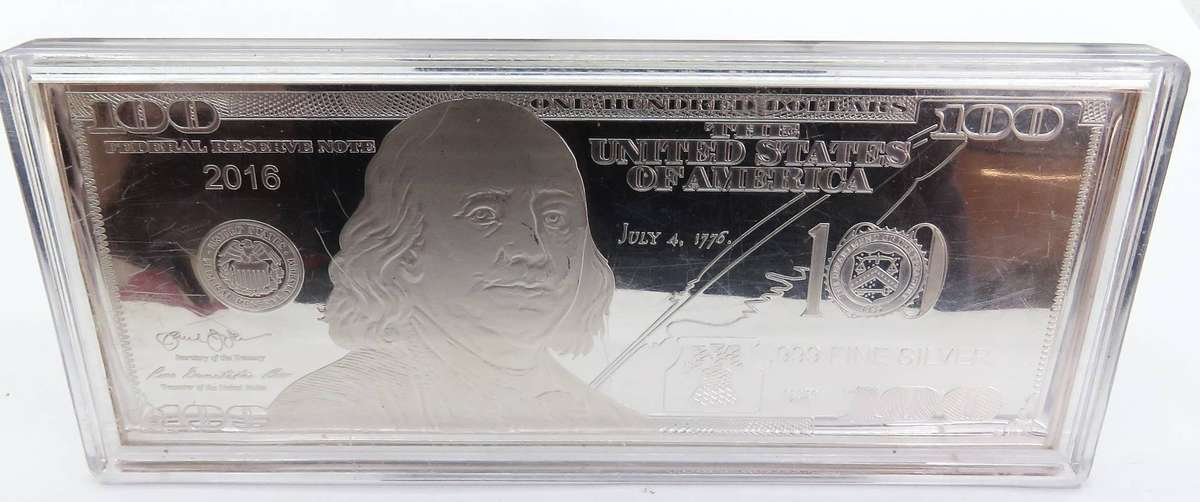 2016 USA $100 Silver 1 Ounce 999 Proof in Plastic box of issue +COA