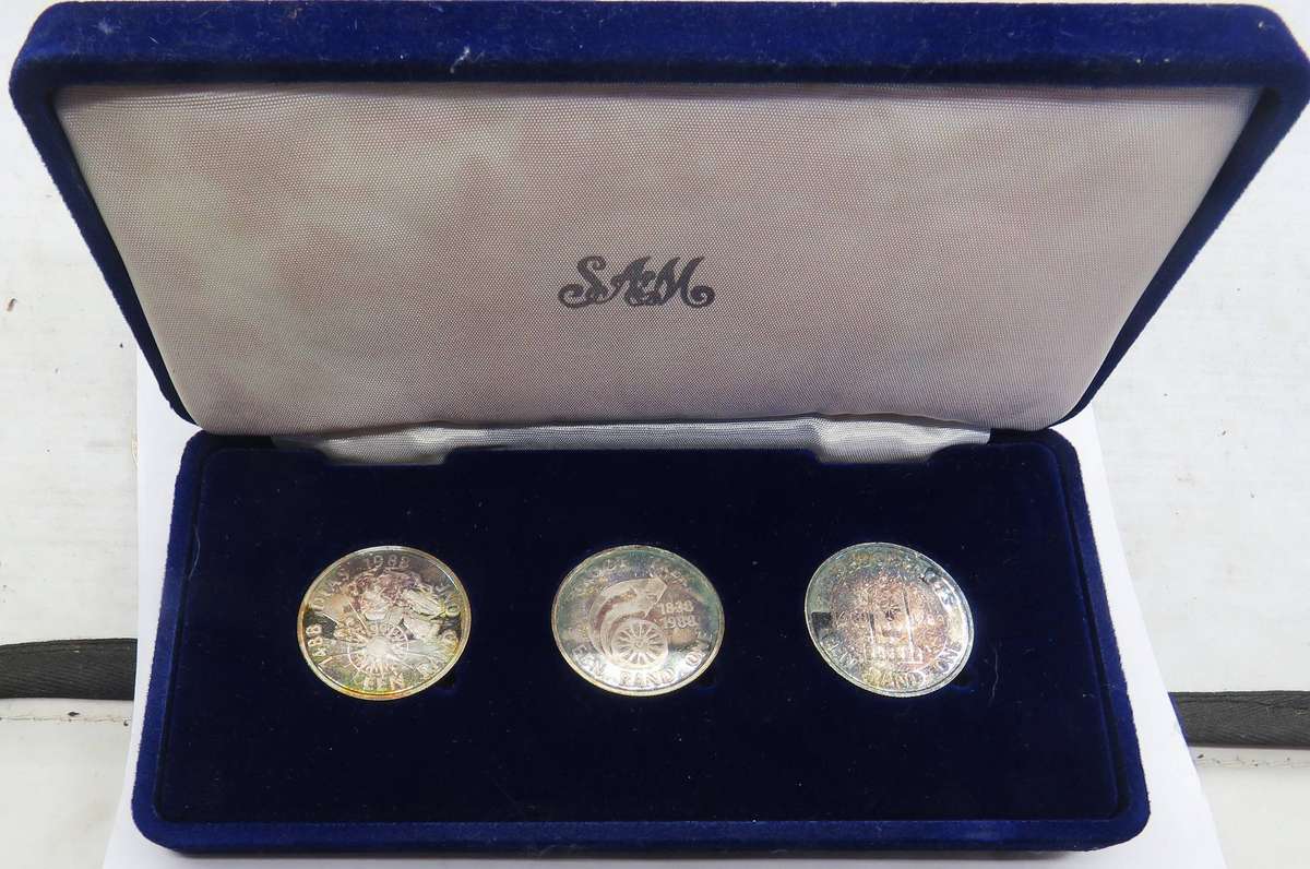 1988 Trio of Proof Silver One Rands in original SAM Box-Beautifully toned  proofs