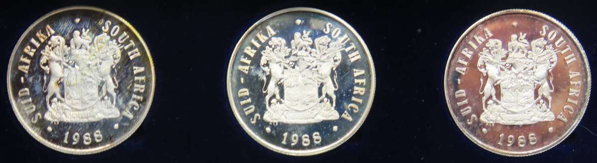 1988 Trio of Proof Silver One Rands in original SAM Box-Beautifully toned  proofs