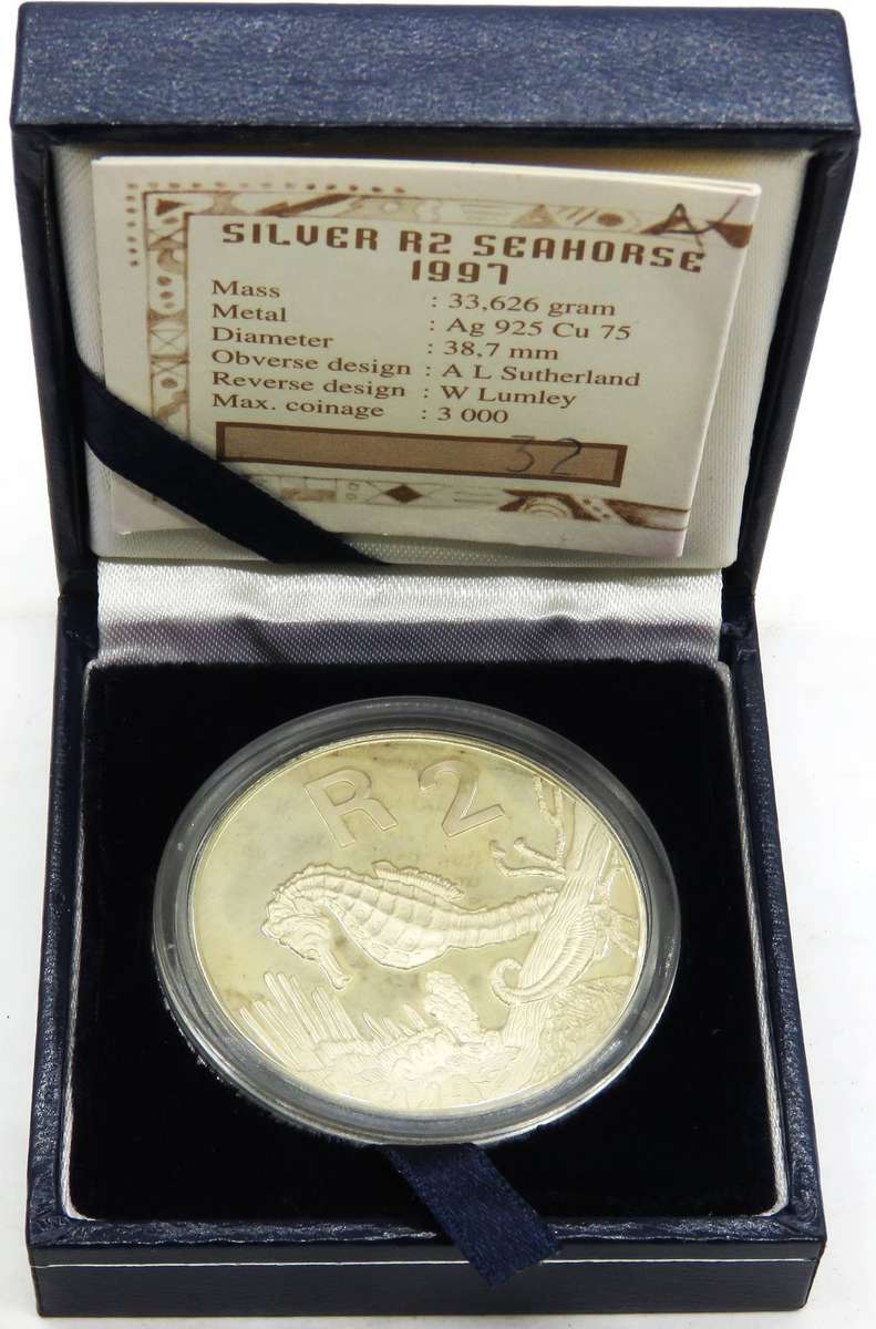 1997 1 Ounce  Silver Proof  R2 SEAHORSE in SAM BOX with COA-33.62 Grams 925 silver