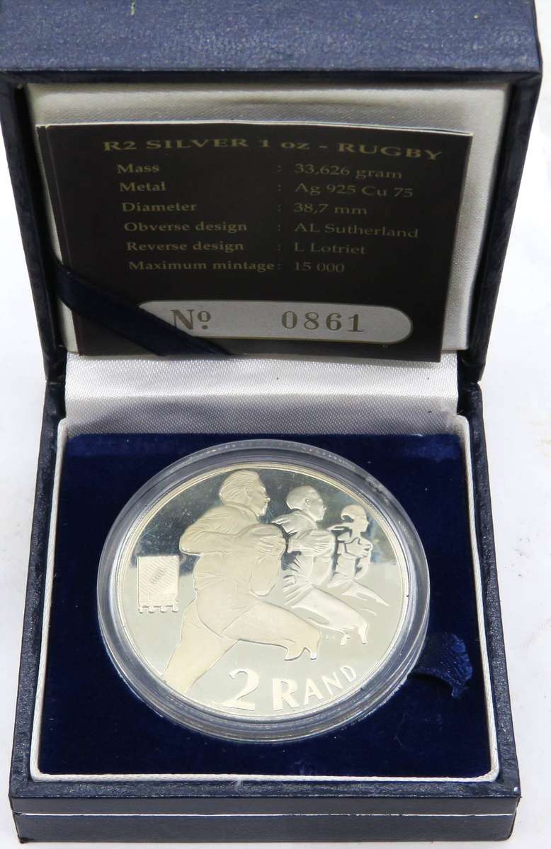 1995 1 Ounce  Silver Proof  R2 RUGBY in SAM BOX with COA-33.62 Grams 925 silver