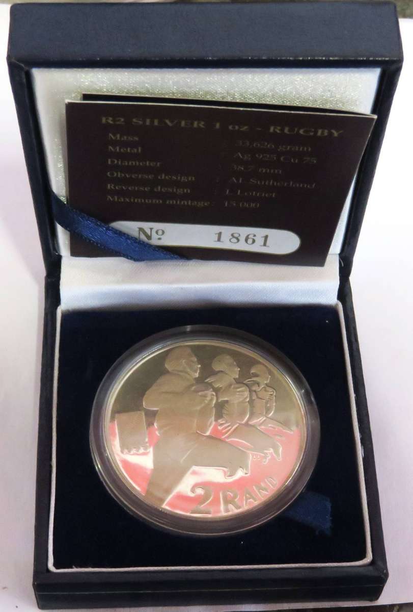 1995 1 Ounce  Silver Proof  R2 RUGBY in SAM BOX with COA-33.62 Grams 925 silver