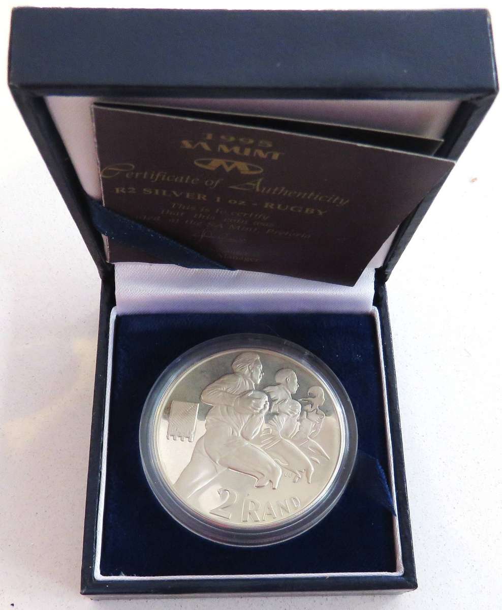 1995 1 Ounce  Silver Proof  R2 RUGBY in SAM BOX with COA-33.62 Grams 925 silver