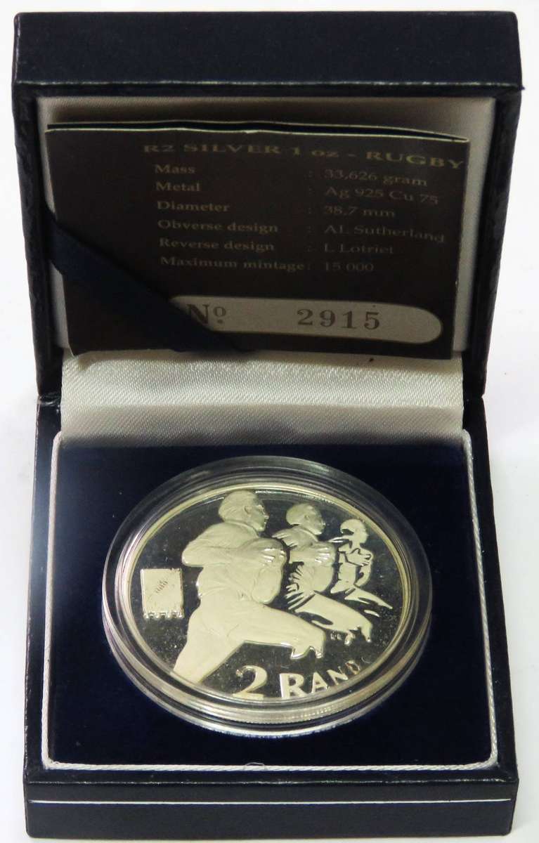 1995 1 Ounce  Silver Proof  R2 RUGBY in SAM BOX with COA-33.62 Grams 925 silver