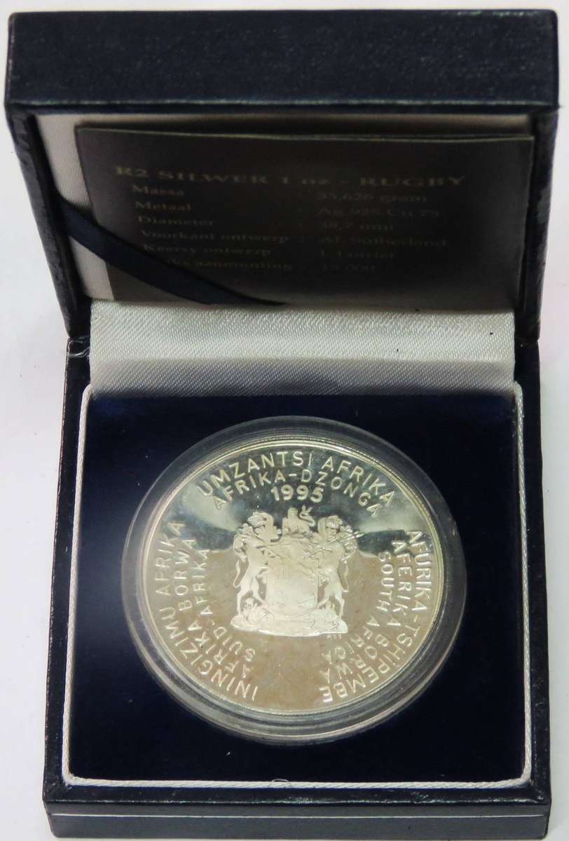 1995 1 Ounce  Silver Proof  R2 RUGBY in SAM BOX with COA-33.62 Grams 925 silver