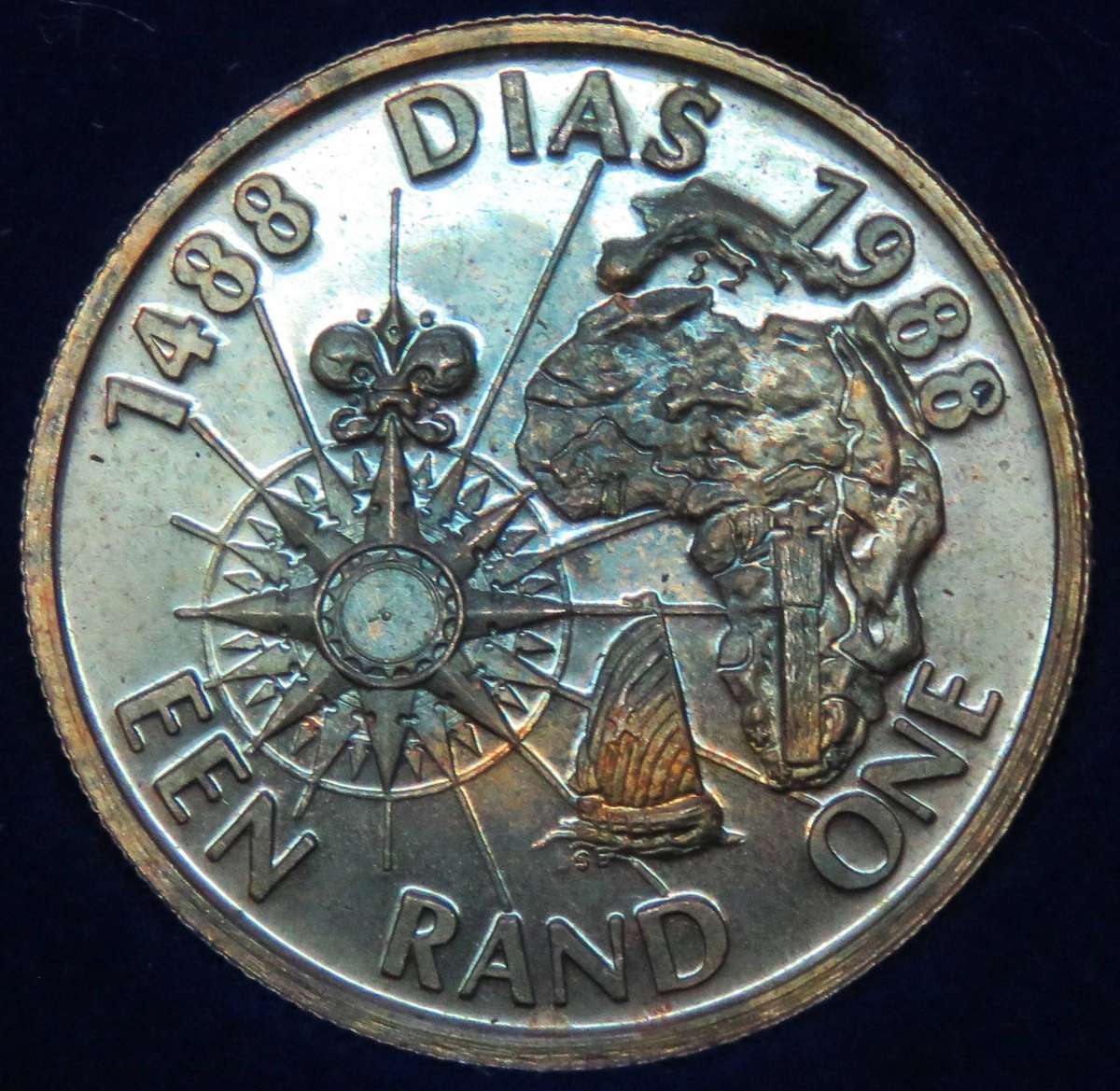 1988 Silver 1 Rand DIAS proof in SAM box-Lovely toning
