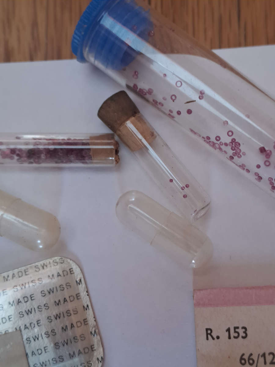 Lot of watch spares jewels springs settings Incabloc Favotite etc as per pictures