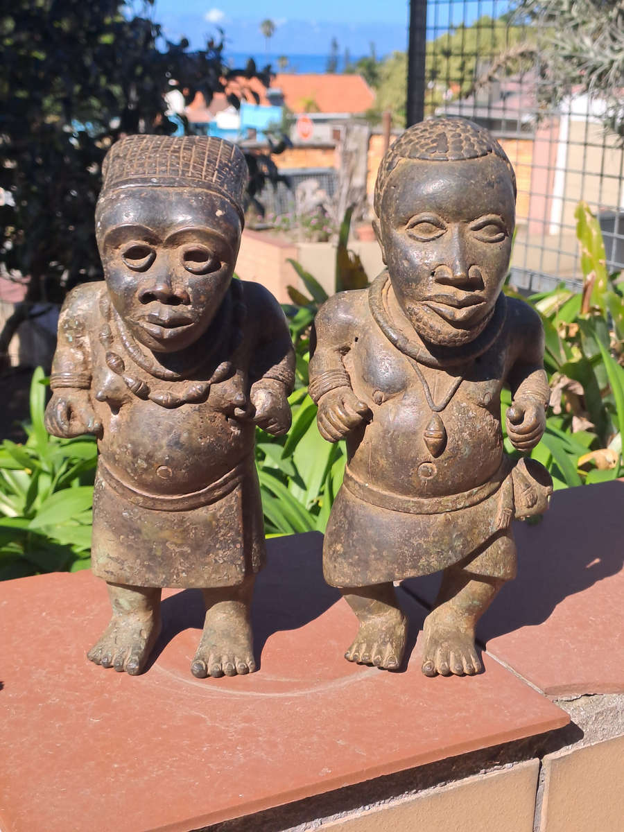Antique Rare pair Court Dwarf Benin Bini Edo bronze