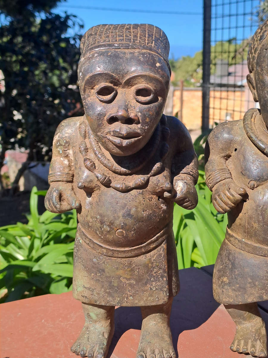 Antique Rare pair Court Dwarf Benin Bini Edo bronze