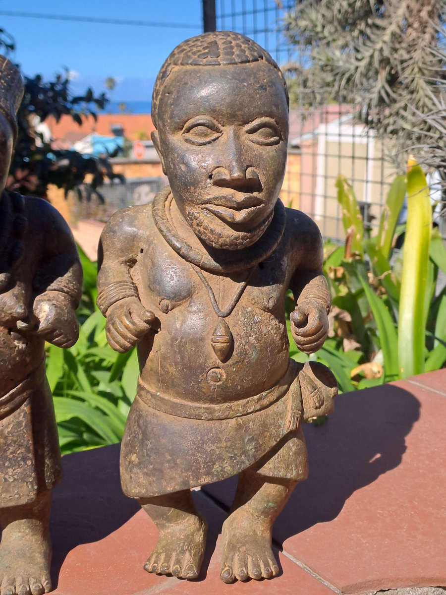 Antique Rare pair Court Dwarf Benin Bini Edo bronze