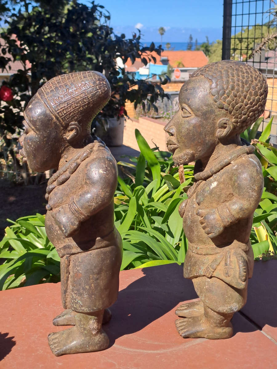 Antique Rare pair Court Dwarf Benin Bini Edo bronze
