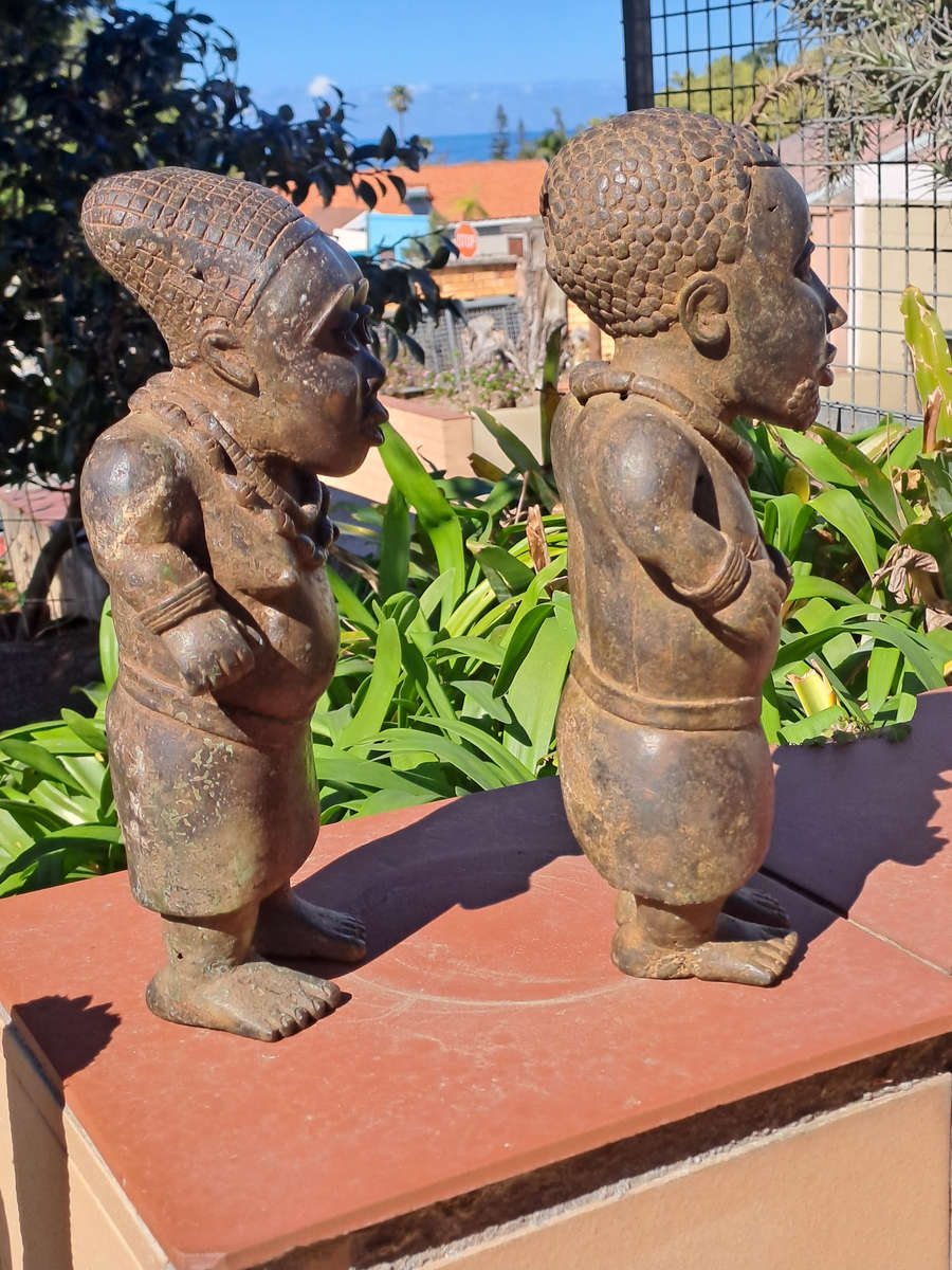 Antique Rare pair Court Dwarf Benin Bini Edo bronze