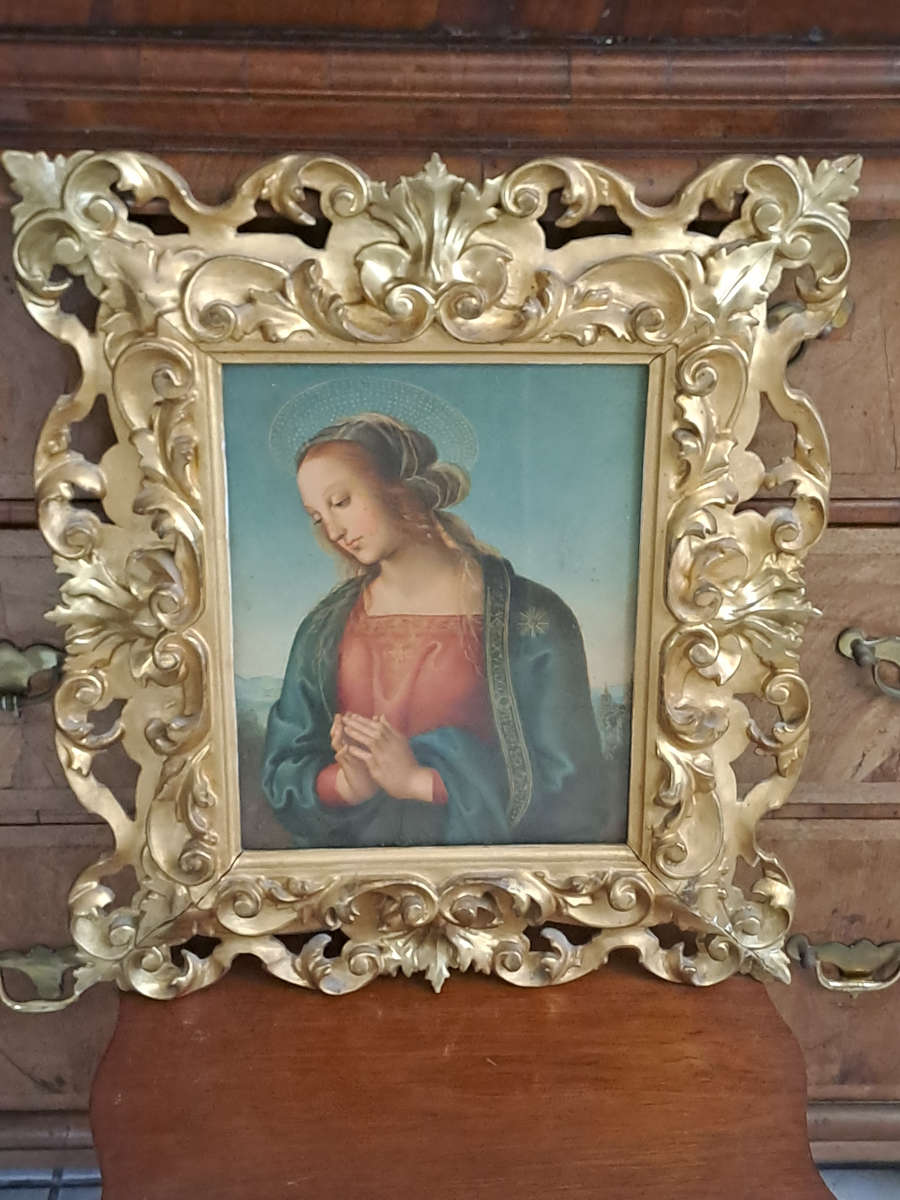 Magnificent hand carved and gilt wood frame with Pietro Perugino print
