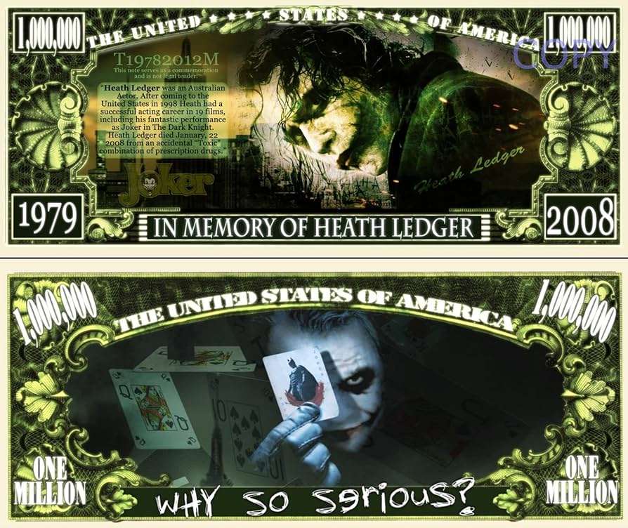 IN MEMORY OF HEATH LEDGER NOVELTY MILLION DOLLAR BILL