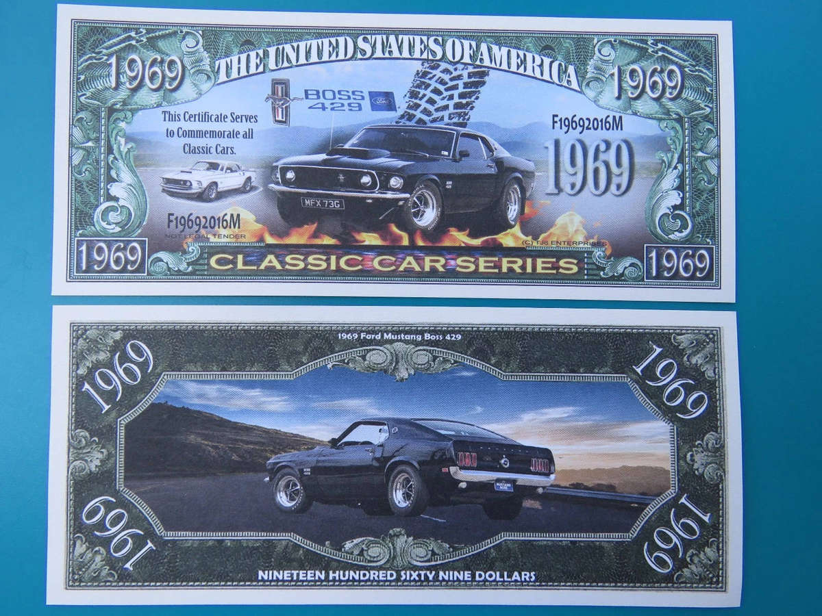 1969 FORD MUSTANG Boss 429 Classic Car Series MILLION DOLLAR NOVELTY BILL