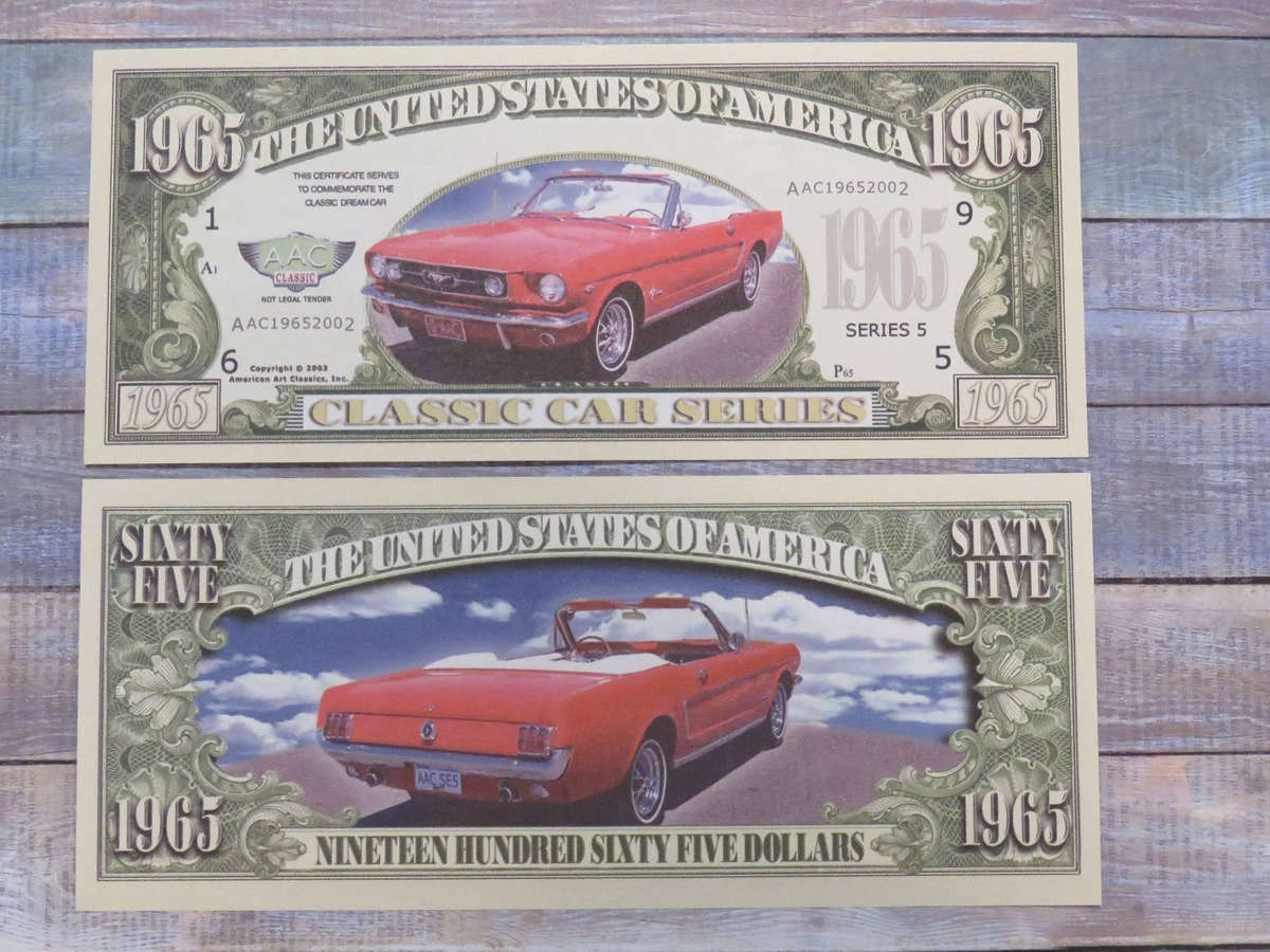 1965 Ford MUSTANG Red Convertible Dream Car MILLION DOLLAR NOVELTY BILL