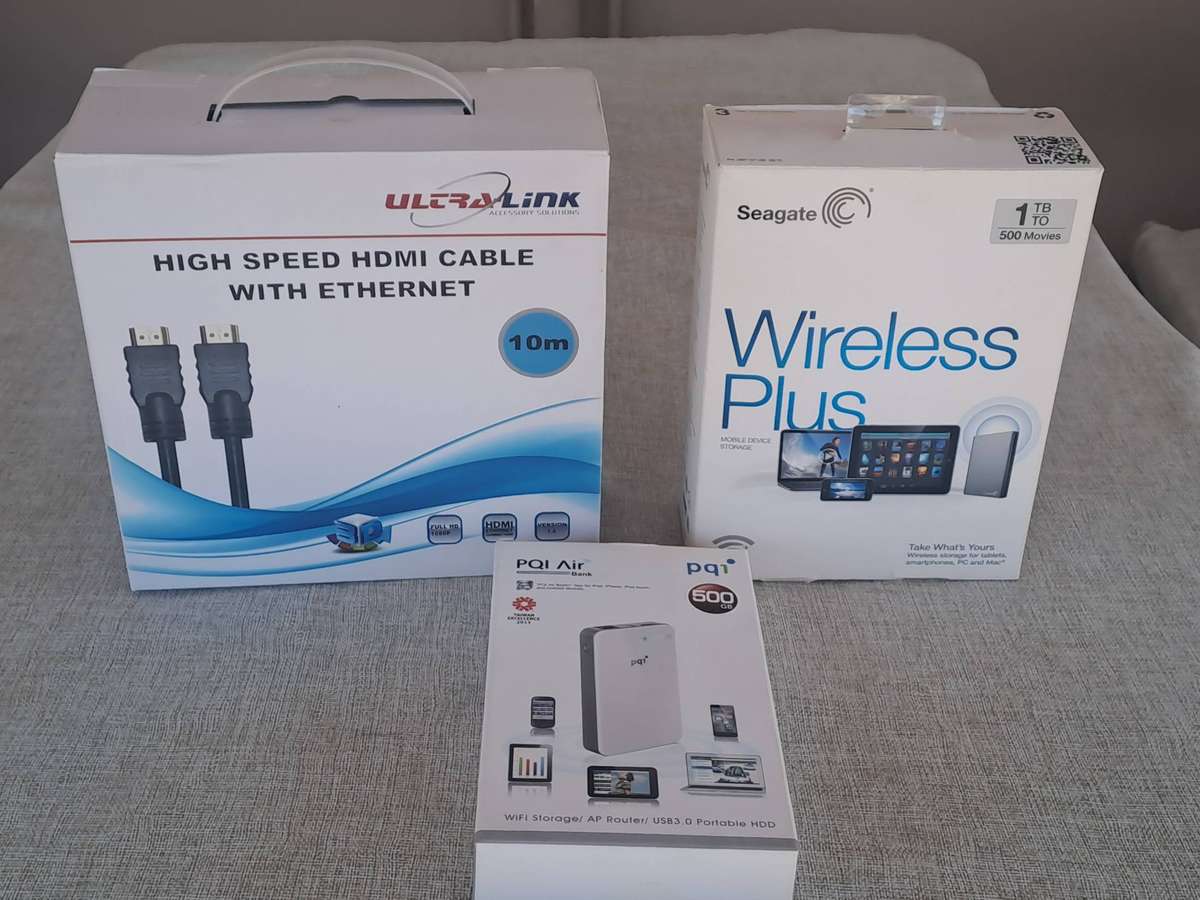 Seagate Wireless Mobile Storage, PQI Air Bank and HDMI cable 10 m
