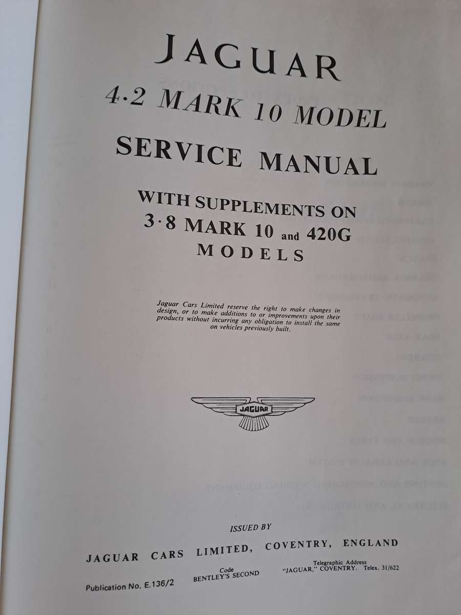 Jaguar 3.8, 4.2 Mark 10 and 420G Models Service Manual