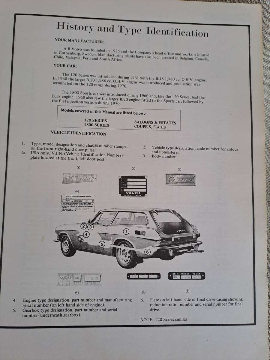 Volvo 120 Series, 1800/ES Sport Workshop Manual 1961 - Intereurope
