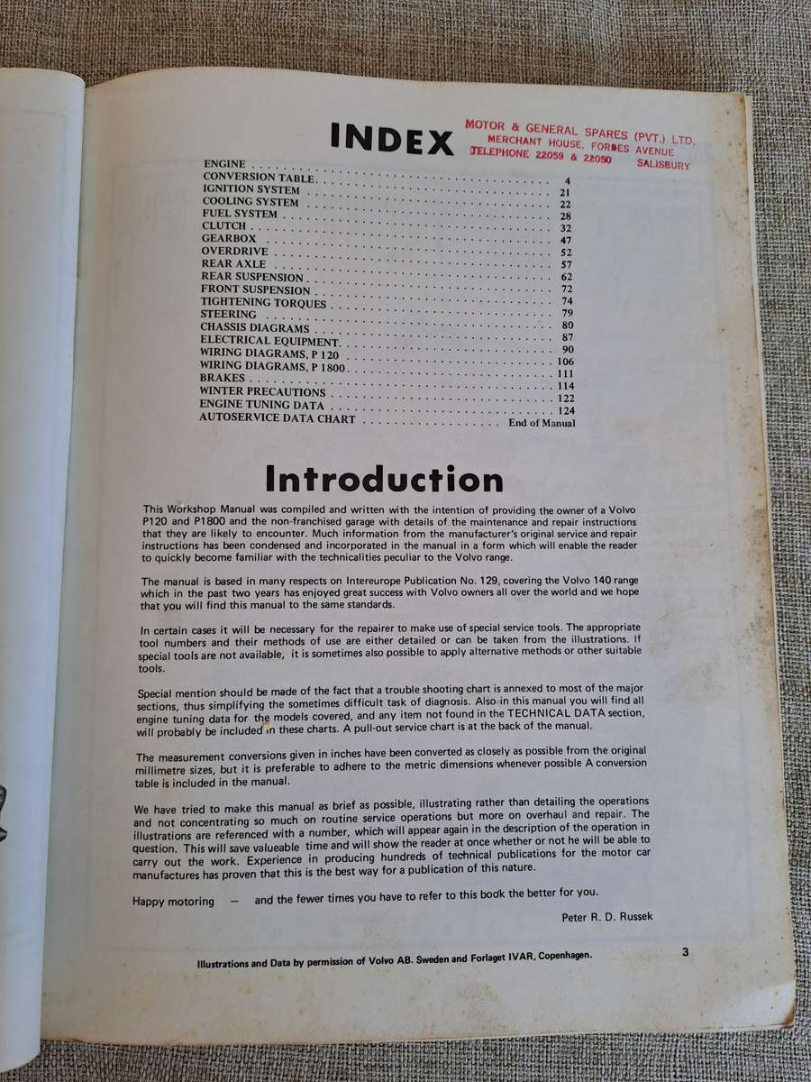 Volvo 120 Range All models including P1800 Sport Workshop Manual - Intereurope