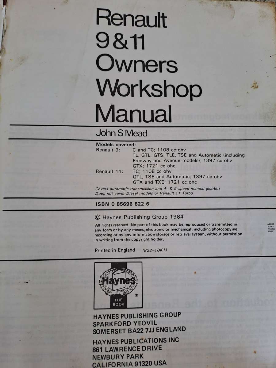 Renault 9 & 11 - 1982 to 1984 Owners Workshop Manual - Haynes