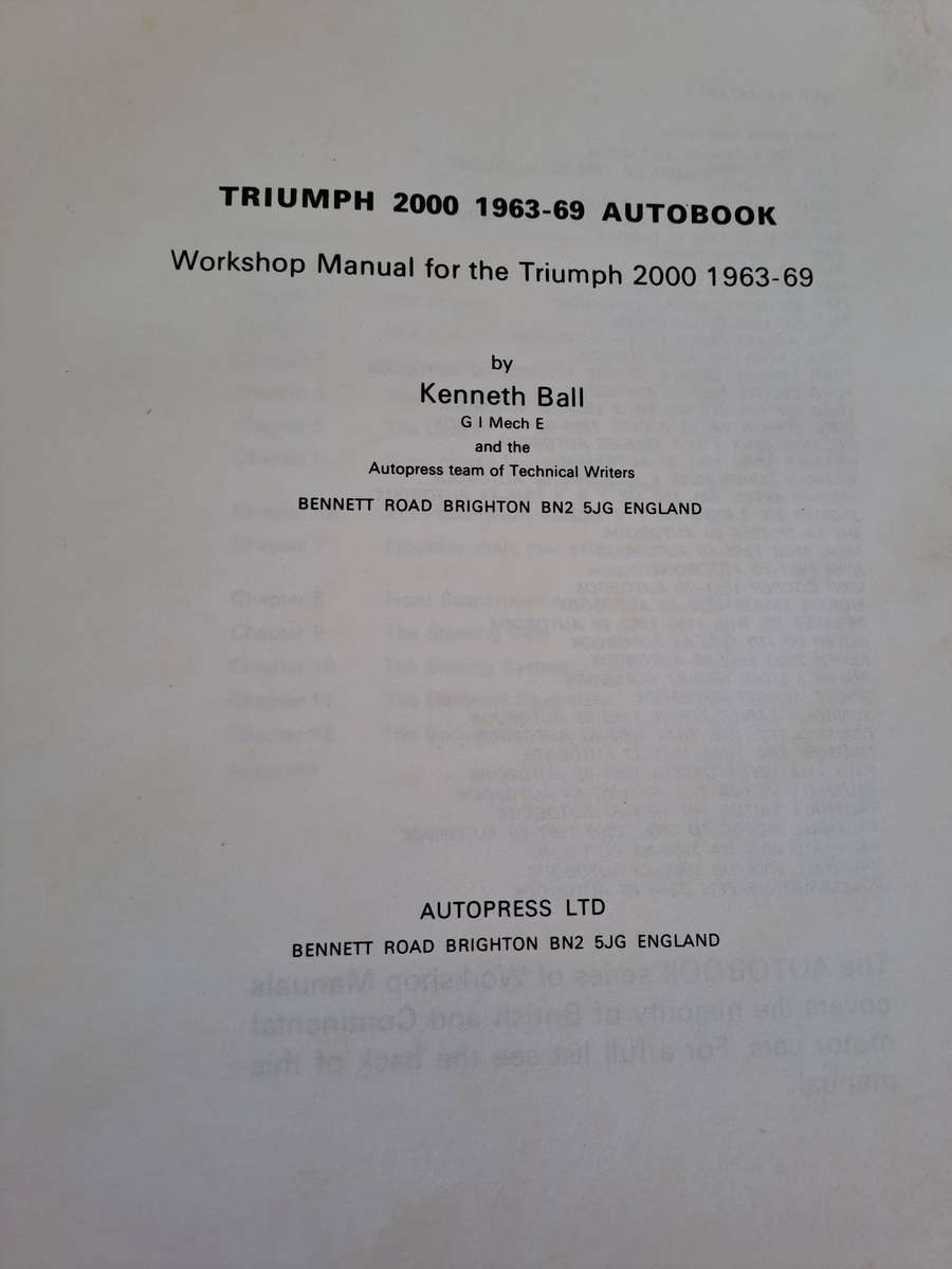 Triumph 2000 Workshop Manual 1963-69 - Autopress
