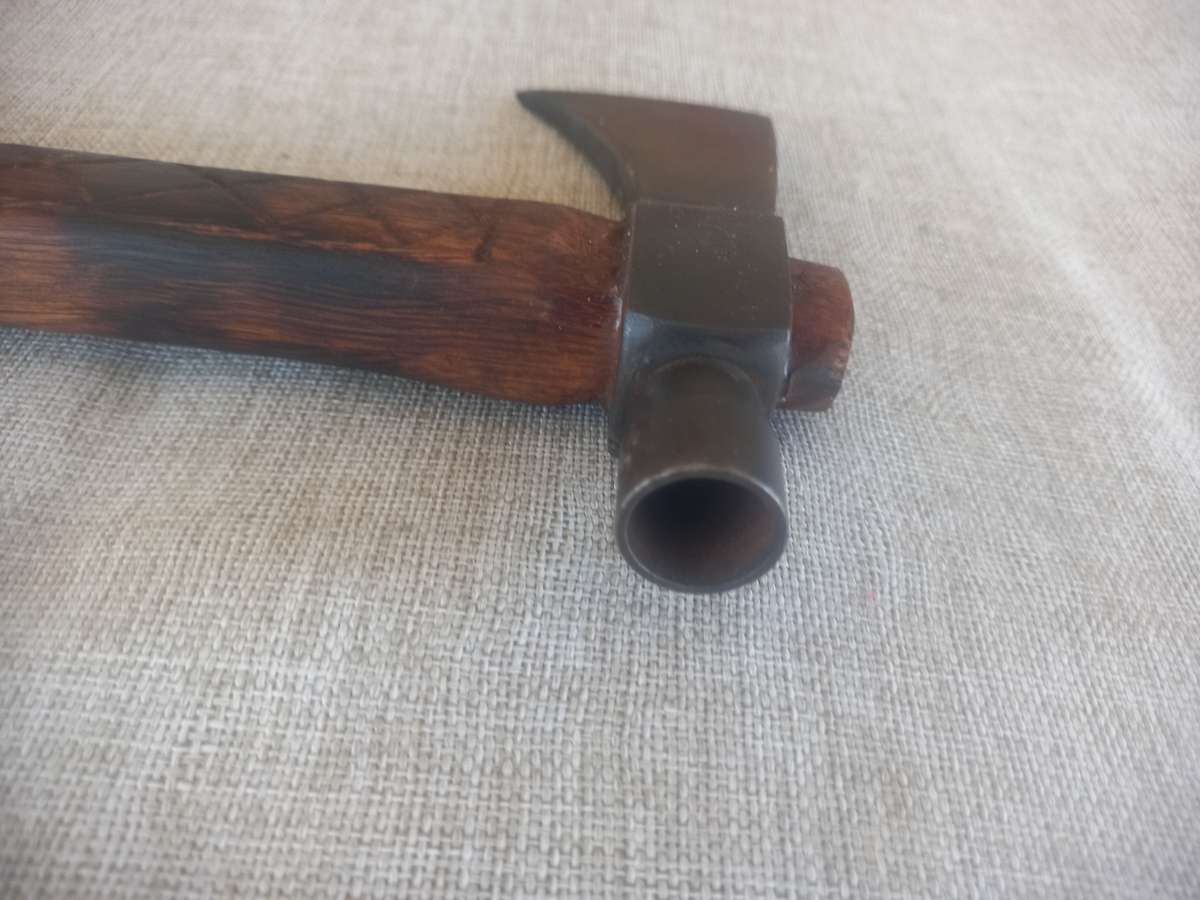 Axe - hand made - in a "Tomahawk" style / wooden shaft and leather hand grip