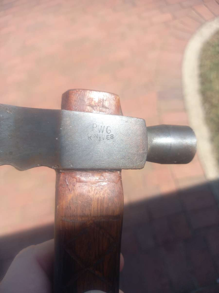 Axe - hand made - in a "Tomahawk" style / wooden shaft and leather hand grip