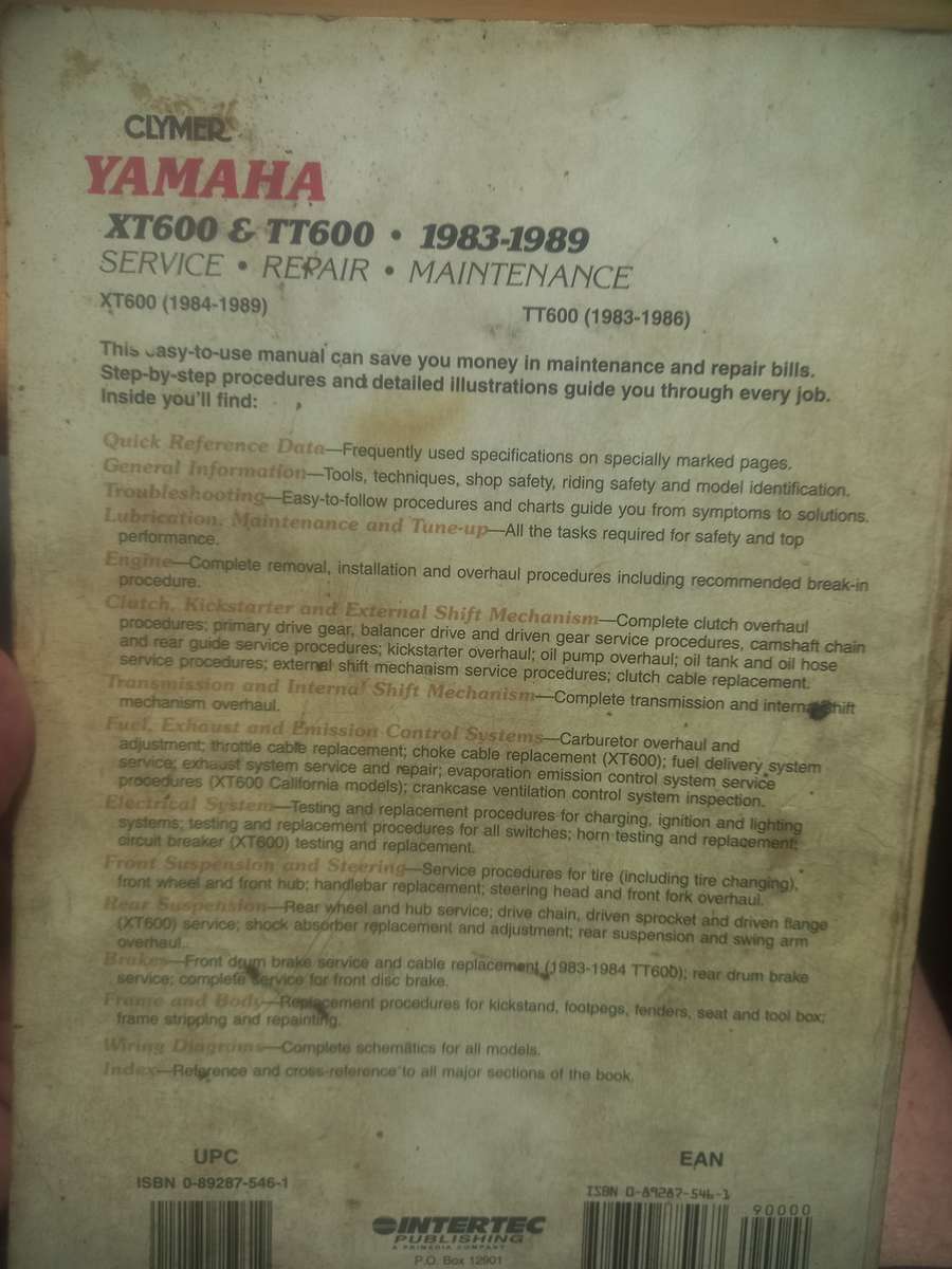Yamaha XT600 and TT600 - 1983 to 1989 - Service Repair Maintenance - Clymer