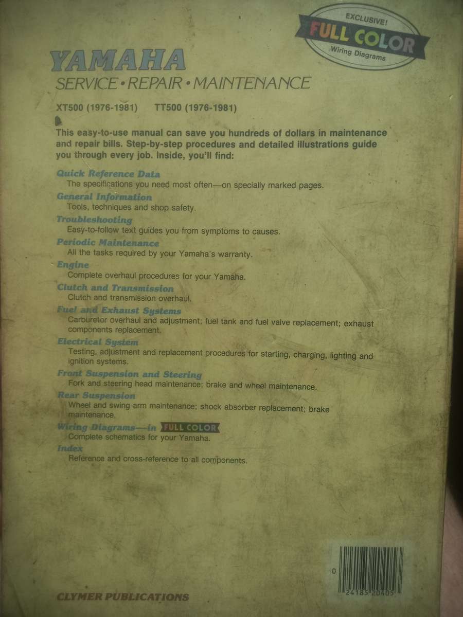 Yamaha XT and TT500 Singles - 1976 to 1981 - Service Repair Maintenance - Clymer