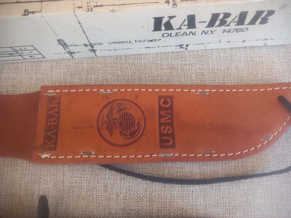 Ka-Bar with leather sheath and box.