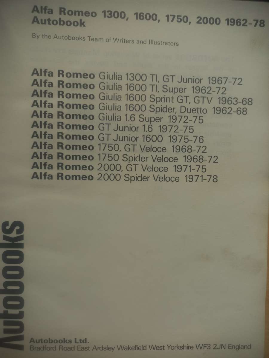 Alfa Romeo / Giulia and Alfa Romeo GT - 1962 to 1978 - Owners Workshop Manual - Autobooks