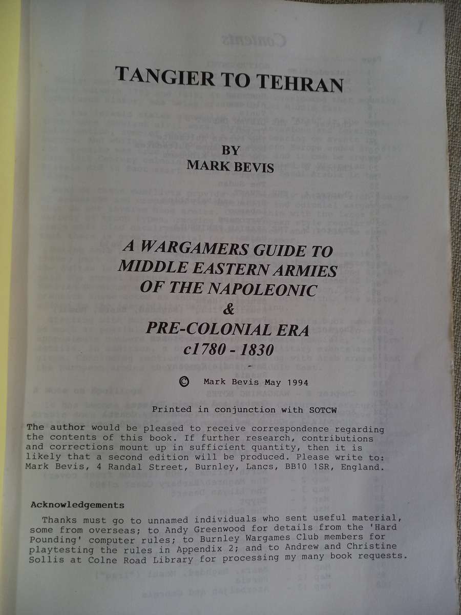 Tangier to Tehran - a wargamers guide to middle eastern armies of the Napoleonic and Colonial Era -