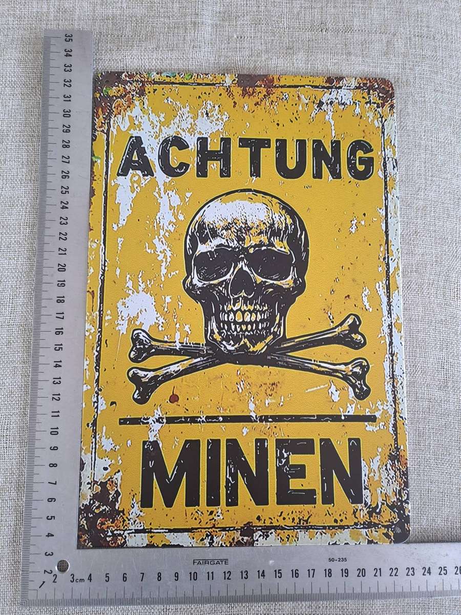 Achtung Minen (Attention Mines) - Advertising Tin Plate Sign
