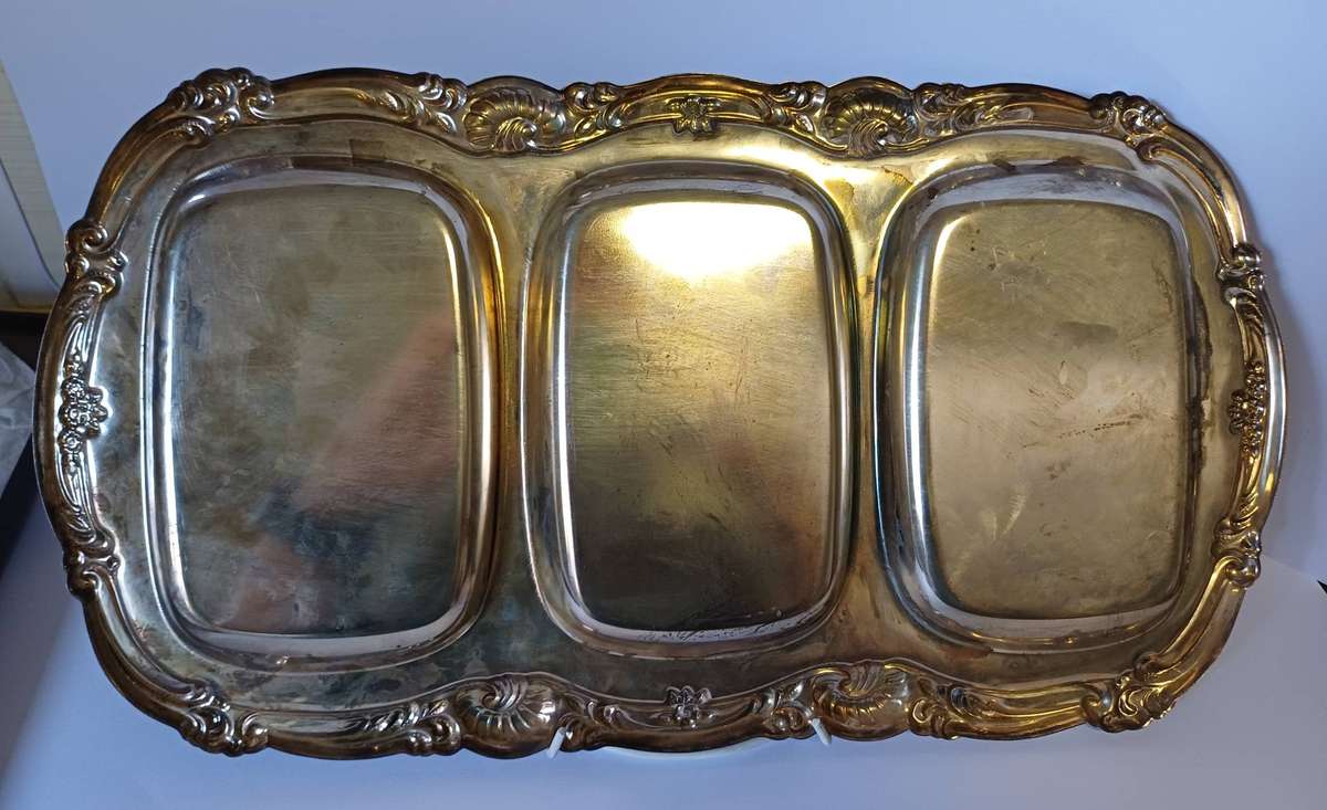Vintage Silver Plated Serving Tray with Glass Inserts - L'argenterie