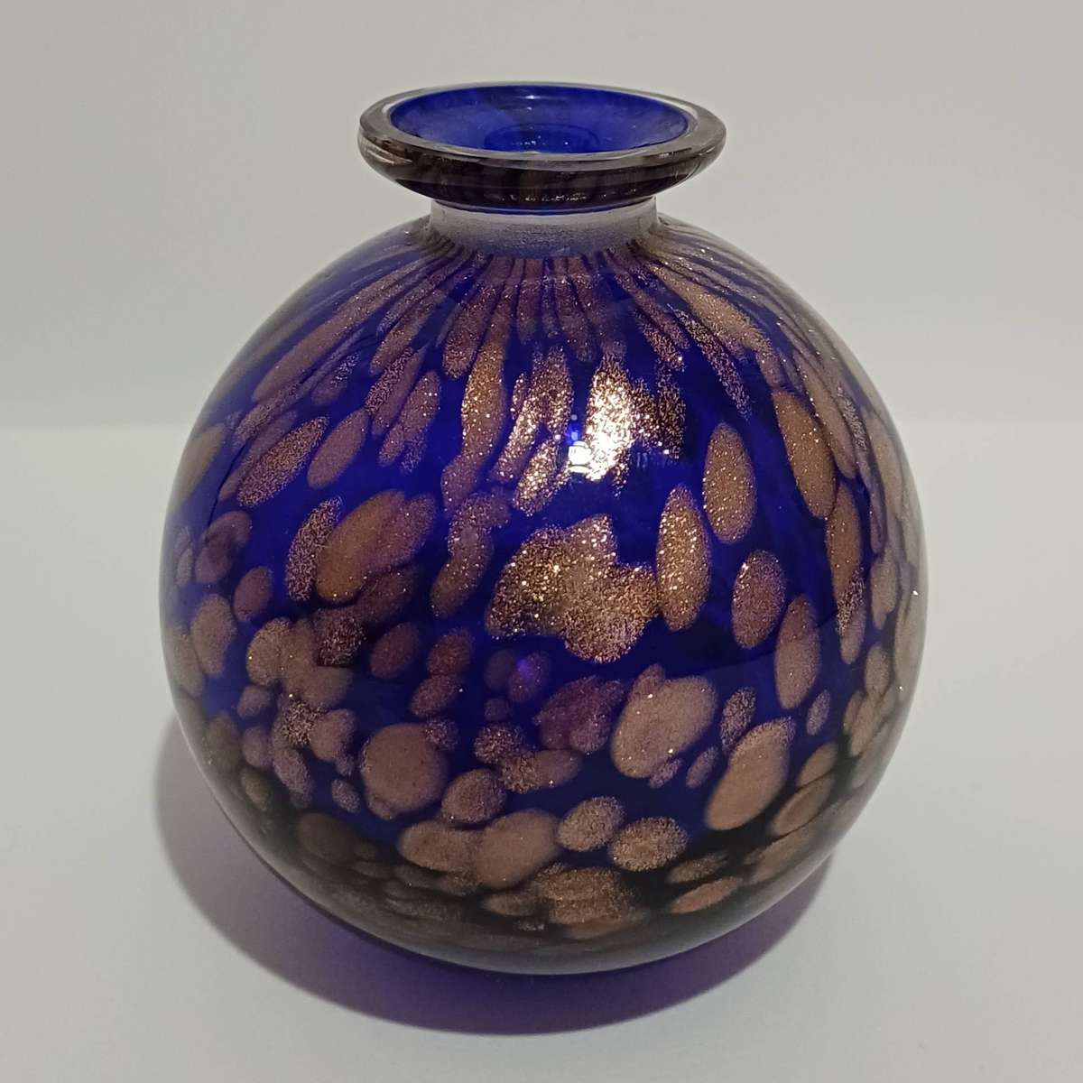 Cobalt Blue Hand-Blown Murano Glass Bud Vase with Gold Fleck