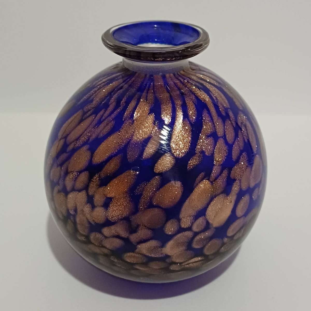 Cobalt Blue Hand-Blown Murano Glass Bud Vase with Gold Fleck