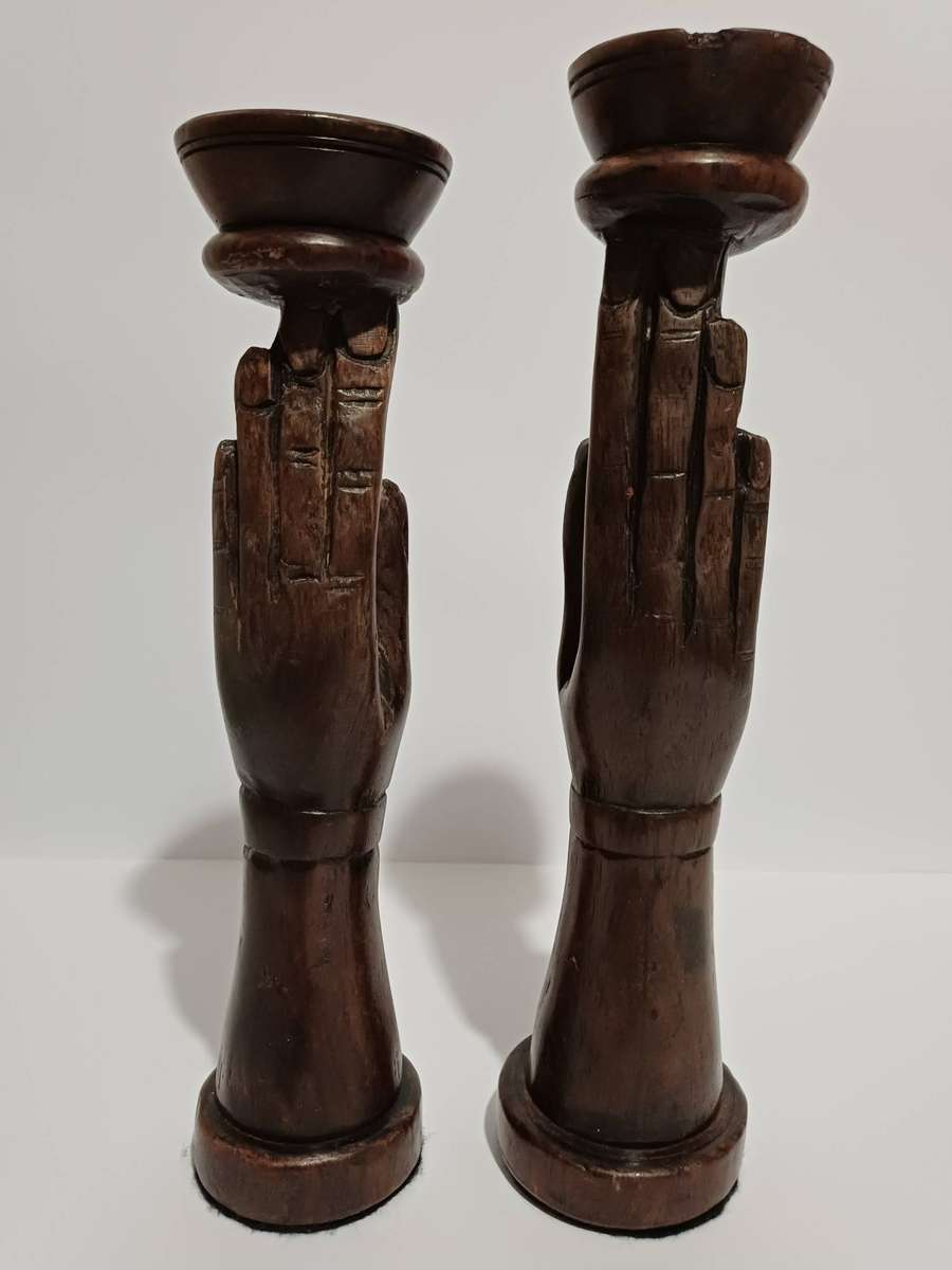 Hand-Carved African Wooden Candle Stands (Pair)