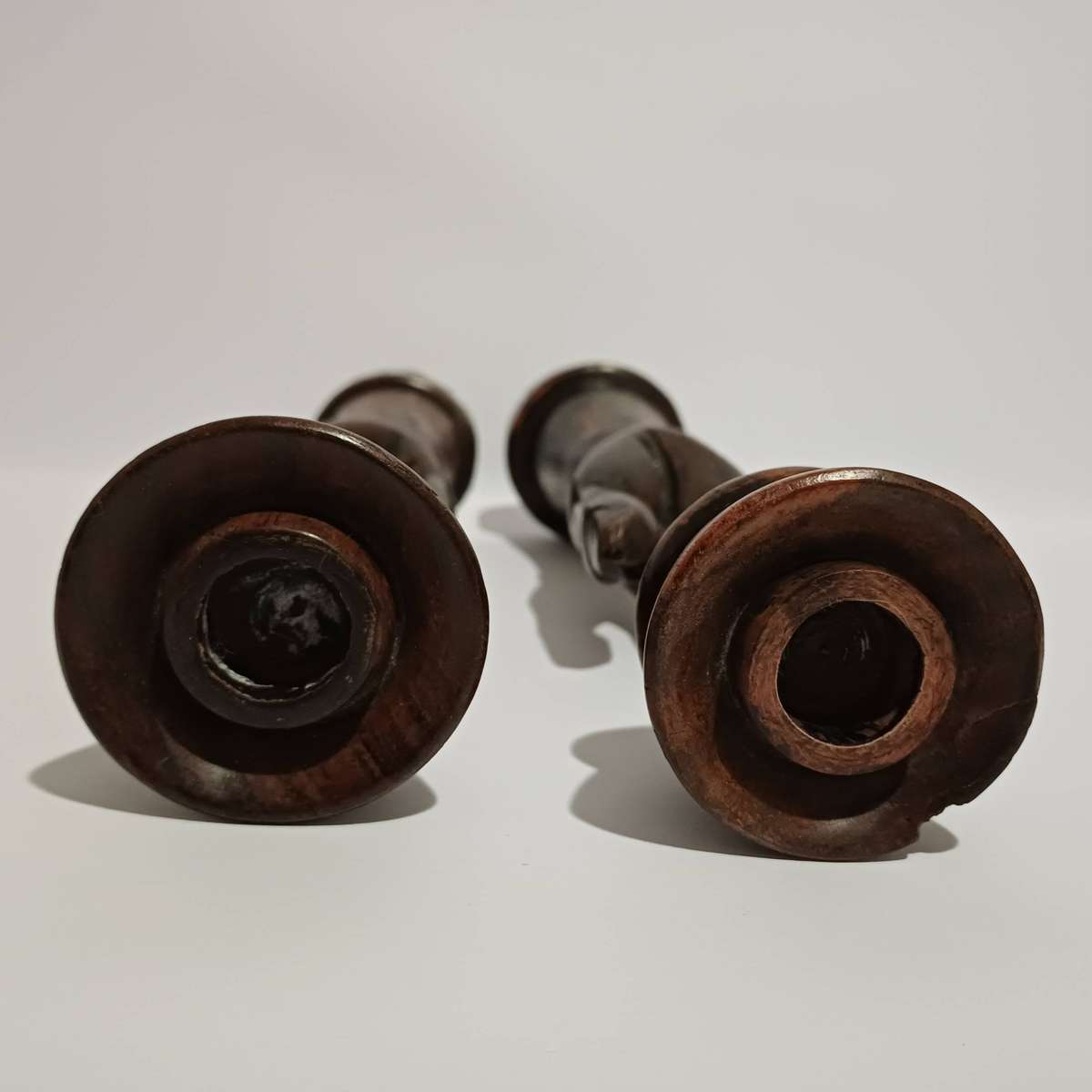 Hand-Carved African Wooden Candle Stands (Pair)